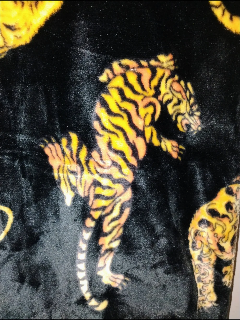 Ed Hardy Black Plush Throw with Yellow and Orange Tiger Print 60/70